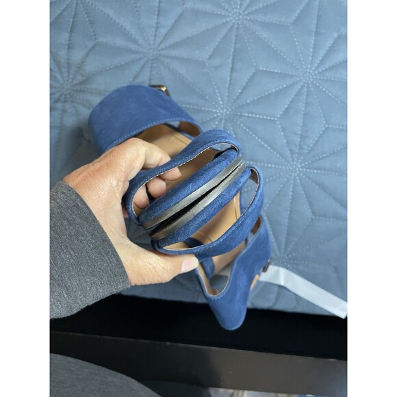 Vionic Women's Perk Bianca Suede Blue Heel Sandal Tortoise Buckle Size 8 Arch - Picture 10 of 13